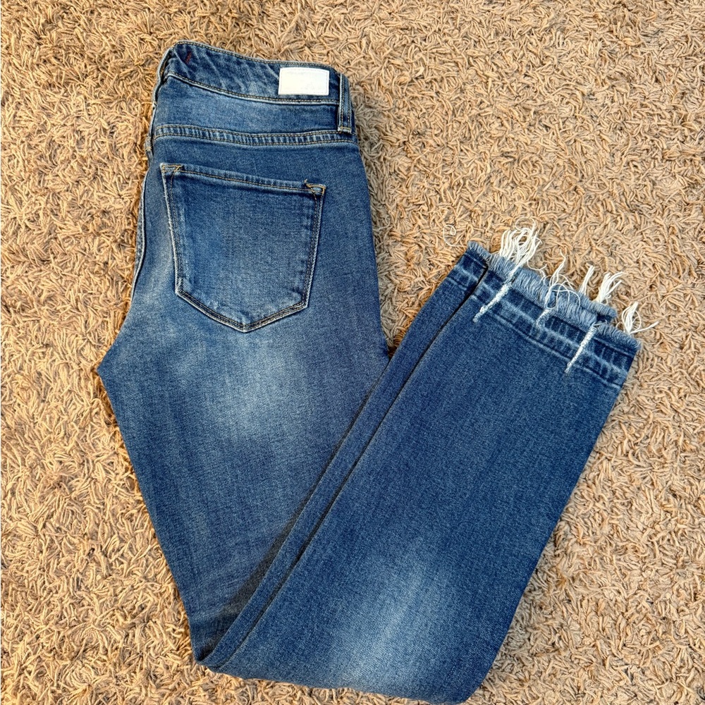 Dear John Frayed Hem Blue Jeans Blaire High Rise Straight LIKE NEE